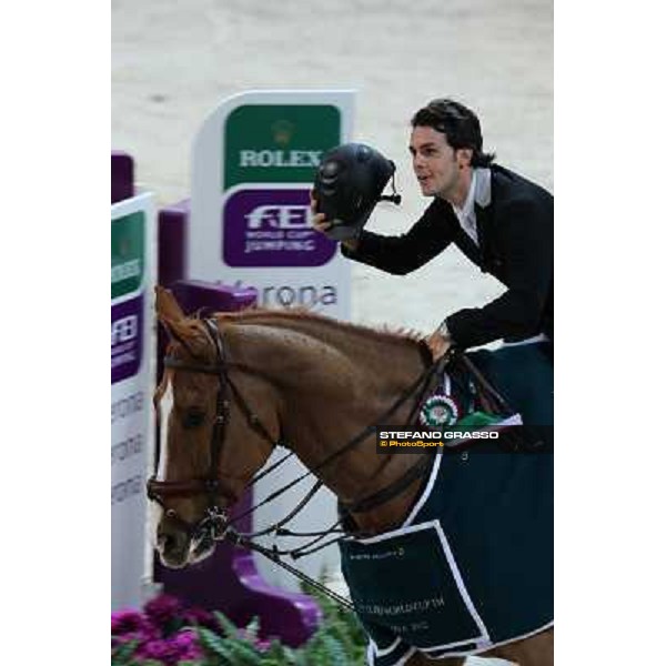 Sergio Alvarez Moya parades on Zipper after winning the Rolex Fei World Cup Jumping Verona Fieracavalli 2012 Verona,11th nov.2012 ph.Stefano Grasso