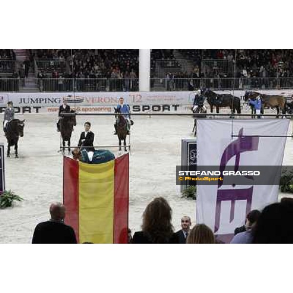 The prize giving ceremony for Sergio Alvarez Moya and Zipper Rolex Fei World Cup Jumping Verona Fieracavalli 2012 Verona,11th nov.2012 ph.Stefano Grasso