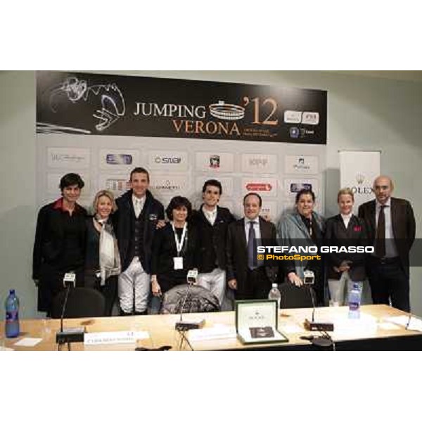 Group photo after the press conference- Sergio Alvarez Moya,Luca Maria Moneta,Antonella Dallari, Malin Baryard Rolex Fei World Cup Jumping Verona Fieracavalli 2012 Verona,11th nov.2012 ph.Stefano Grasso