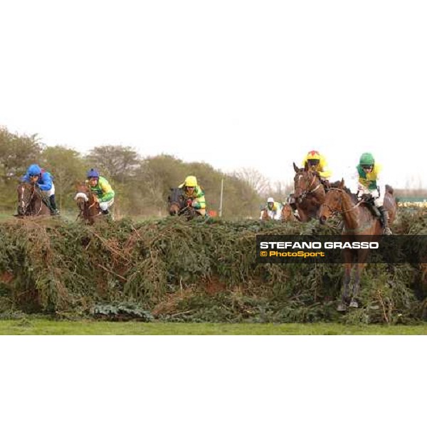 Hedgehunter at 4 out (right) leads from left Joly Bey,Royal Auclair Innox and Heros Collonges Liverpool Aintree 9th april 2005 ph. Bill Selwyn
