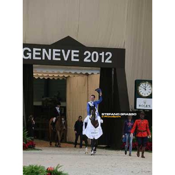 Christian Ahlmann celebrates on Taloubet Z Top 10 Rolex IJRC Geneve,7th dec.2012 ph.IJRC/StefanoGrasso