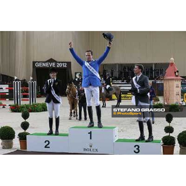 The Podium - Christian Ahlmann, Edwina Tops-Alexander and Kevin Staut Top 10 Rolex IJRC Geneve,7th dec.2012 ph.IJRC/StefanoGrasso