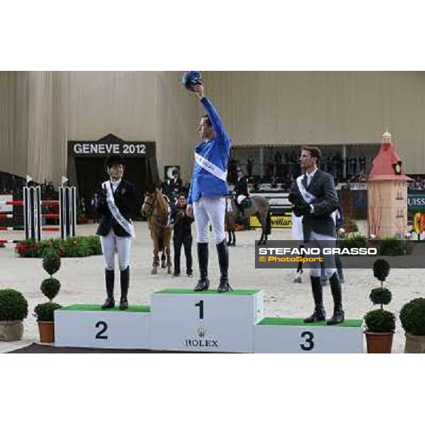 The Podium - Christian Ahlmann, Edwina Tops-Alexander and Kevin Staut Top 10 Rolex IJRC Geneve,7th dec.2012 ph.IJRC/StefanoGrasso