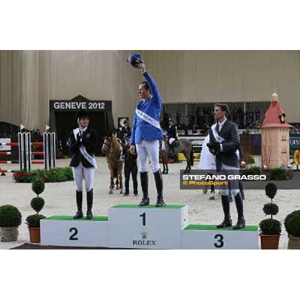 The Podium - Christian Ahlmann, Edwina Tops-Alexander and Kevin Staut Top 10 Rolex IJRC Geneve,7th dec.2012 ph.IJRC/StefanoGrasso