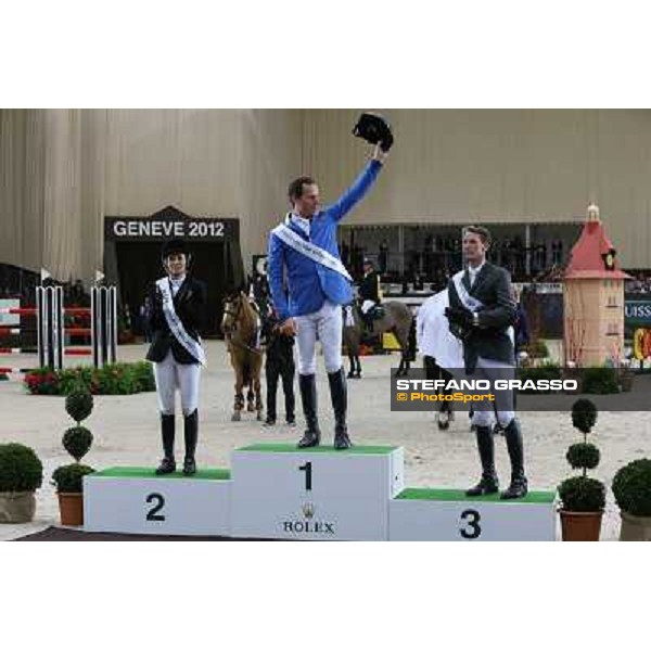 The Podium - Christian Ahlmann, Edwina Tops-Alexander and Kevin Staut Top 10 Rolex IJRC Geneve,7th dec.2012 ph.IJRC/StefanoGrasso
