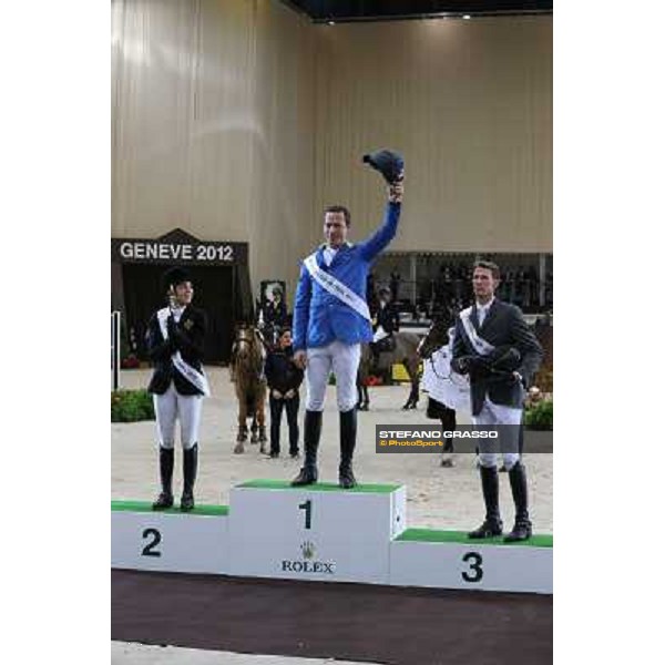The Podium - Christian Ahlmann, Edwina Tops-Alexander and Kevin Staut Top 10 Rolex IJRC Geneve,7th dec.2012 ph.IJRC/StefanoGrasso