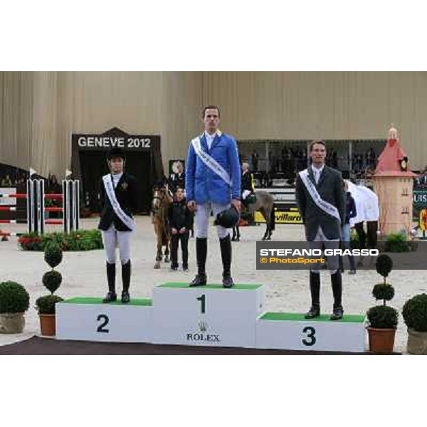The Podium - Christian Ahlmann, Edwina Tops-Alexander and Kevin Staut Top 10 Rolex IJRC Geneve,7th dec.2012 ph.IJRC/StefanoGrasso