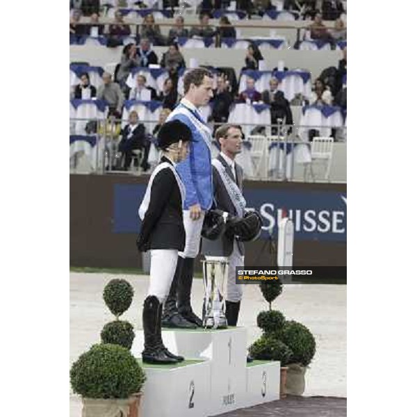 The podium - Christian Ahlmann,Edwina Tops-Alexander,Kevin Staut Top 10 Rolex IJRC Geneve,7th dec.2012 ph.IJRC/StefanoGrasso
