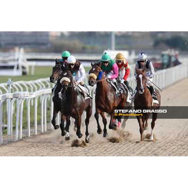 Premio Unire - Racing - Cristian Demuro on Bacchelli leads the group Rome - Capannelle racecourse,23rd dec.2012 ph.Stefano Grasso