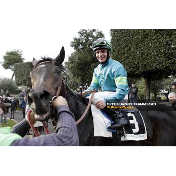 Andrea Atzeni on Dogma Noir after winning the Premio Unire Rome - Capannelle racecourse,23rd dec.2012 ph.Stefano Grasso