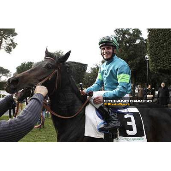 Andrea Atzeni on Dogma Noir after winning the Premio Unire Rome - Capannelle racecourse,23rd dec.2012 ph.Stefano Grasso