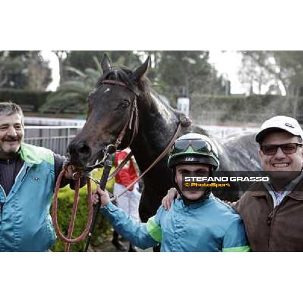 Andrea Atzeni, Dogma Noir and his winning connection after winning the Premio Unire Rome - Capannelle racecourse,23rd dec.2012 ph.Stefano Grasso