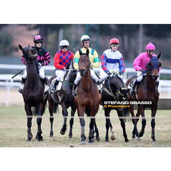 The start of the 35° Steeple Chase dell Capannelle - Josef Bartos and Taxe Comprise winners (first from left) Rome, Capannelle racecourse, 12th january 2013 ph.Stefano Grasso