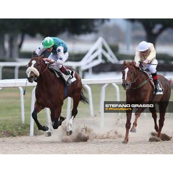 Davide Satalia on Holy Balet goes to win the Premio Riccardo Agriformi followed by Giovanni Parri on Kecek Rome, Capannelle racecourse, 12th january 2013 ph.Stefano Grasso