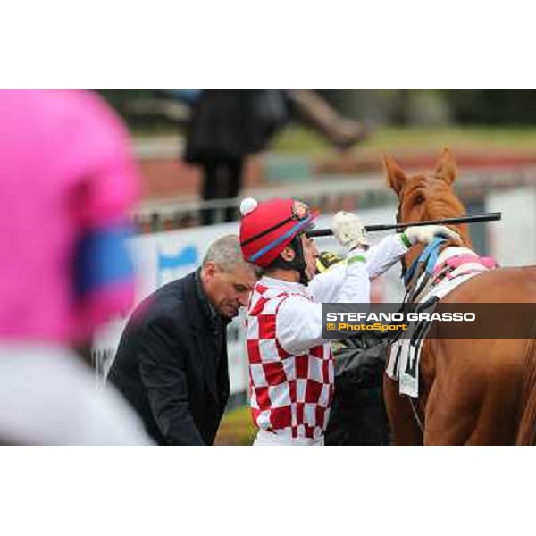 Paolo Favero with Raffaele Romano and Serica winners of the Premio Criterium D\'Inverno Rome, Capannelle racecourse, 12th january 2013 ph.Stefano Grasso