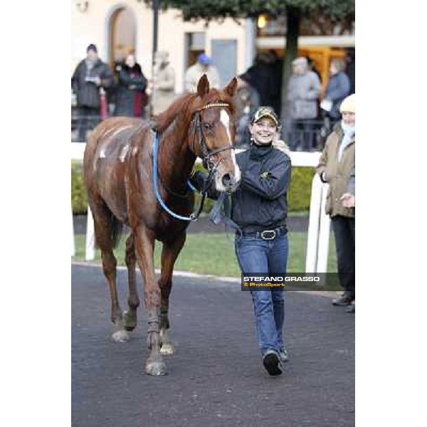 Cross Fade parades with his groom after winning the 65° Gran Corsa di Siepi di Roma Rome, Capannelle racecourse, 19th january 2013 ph.Stefano Grasso