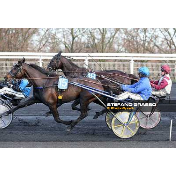 Pierre Levesque with Main Wise As and Franck Nivard with Ready Cash during the Grand Prix d\'Amerique Paris - Vincennes racecourse,27th january 2013 ph.Stefano Grasso