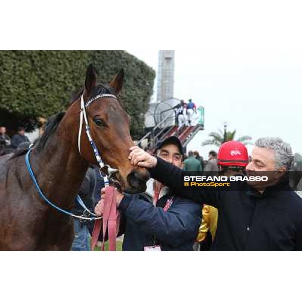 Noble Hacky and Andrea Scarpellini after winning the Premio Matahawk Rome, Capannelle racecourse, 1st march 2012 ph.Stefano Grasso