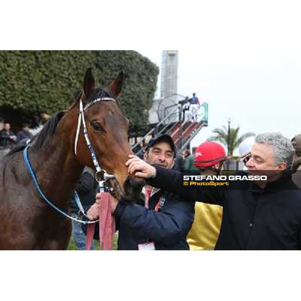 Noble Hacky and Andrea Scarpellini after winning the Premio Matahawk Rome, Capannelle racecourse, 1st march 2012 ph.Stefano Grasso
