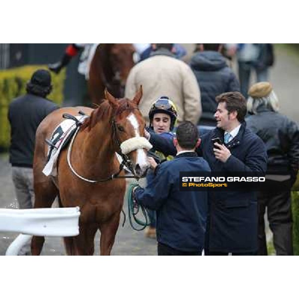 Charity Line,Fabio Branca up, Stefano Botti and Jonathan Bacci after winning the Premio Nannoccia Roma - Capannelle racecourse, 17th march 2013 ph.Stefano Grasso