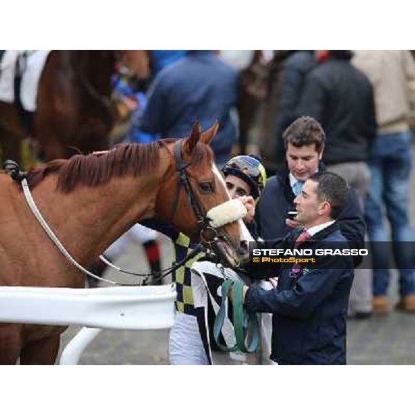Charity Line,Fabio Branca up, Stefano Botti and Jonathan Bacci after winning the Premio Nannoccia Roma - Capannelle racecourse, 17th march 2013 ph.Stefano Grasso