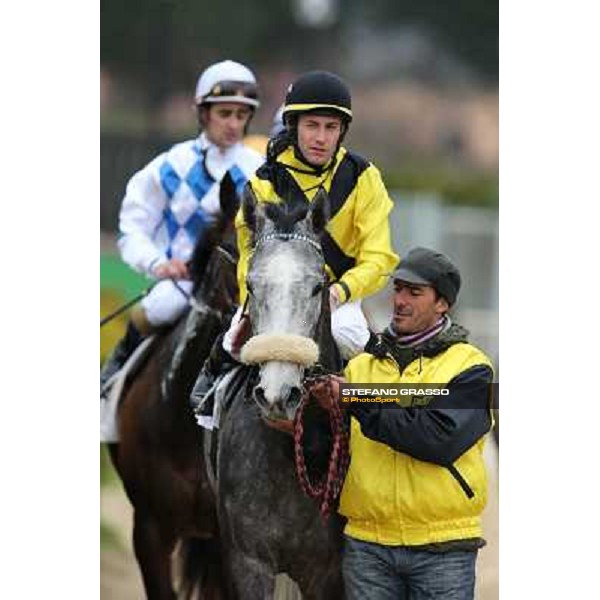 Mirco Demuro on Chiara Wells after winning the Premio Don II Roma - Capannelle racecourse, 17th march 2013 ph.Stefano Grasso