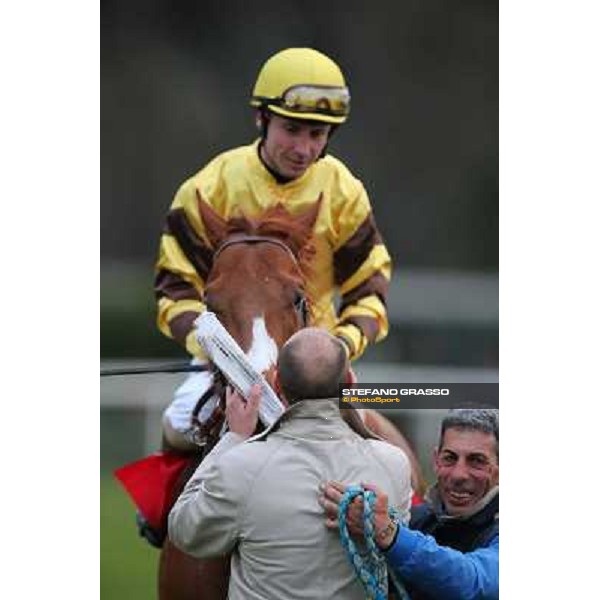 Gianluca with Gabriele Bietolini on Gordol du Mes celebrates after winning the 123° Premio Pisa Pisa, San Rossore racecourse,24th march 2013 ph.Stefano Grasso