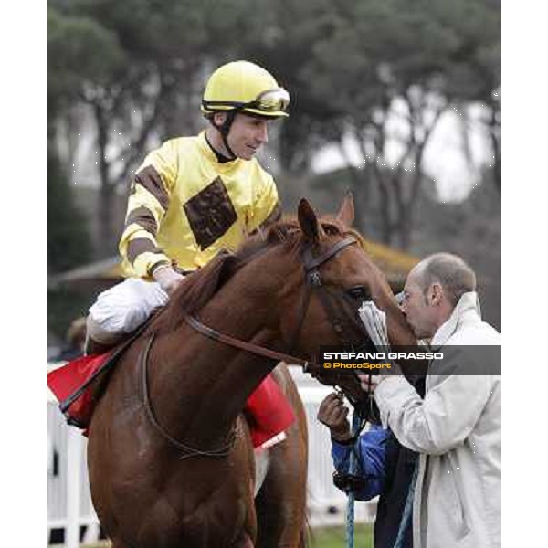 Gianluca with Gabriele Bietolini on Gordol du Mes celebrates after winning the 123° Premio Pisa Pisa, San Rossore racecourse,24th march 2013 ph.Stefano Grasso