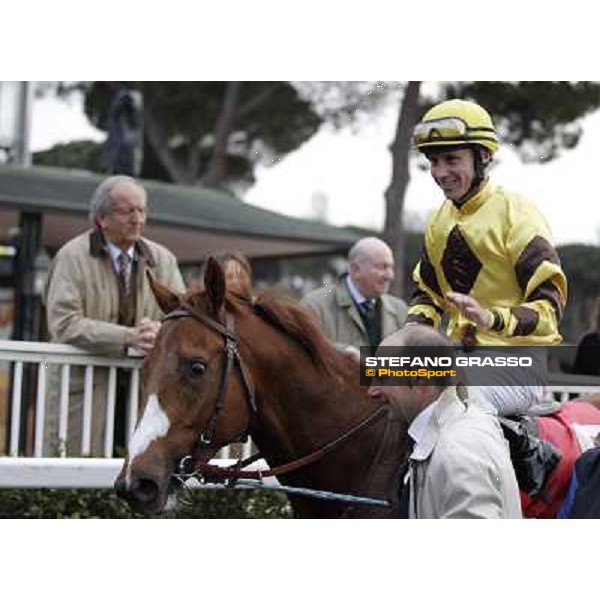 Gianluca with Gabriele Bietolini on Gordol du Mes celebrates after winning the 123° Premio Pisa Pisa, San Rossore racecourse,24th march 2013 ph.Stefano Grasso
