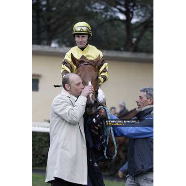 Gianluca and Gabriele Bietolini with Gordol du Mes celebrate after winning the 123° Premio Pisa Pisa, San Rossore racecourse,24th march 2013 ph.Stefano Grasso