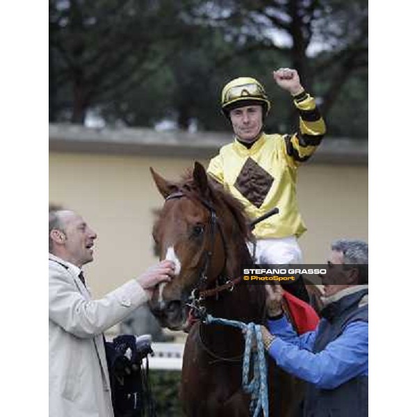 Gianluca and Gabriele Bietolini with Gordol du Mes celebrate after winning the 123° Premio Pisa Pisa, San Rossore racecourse,24th march 2013 ph.Stefano Grasso