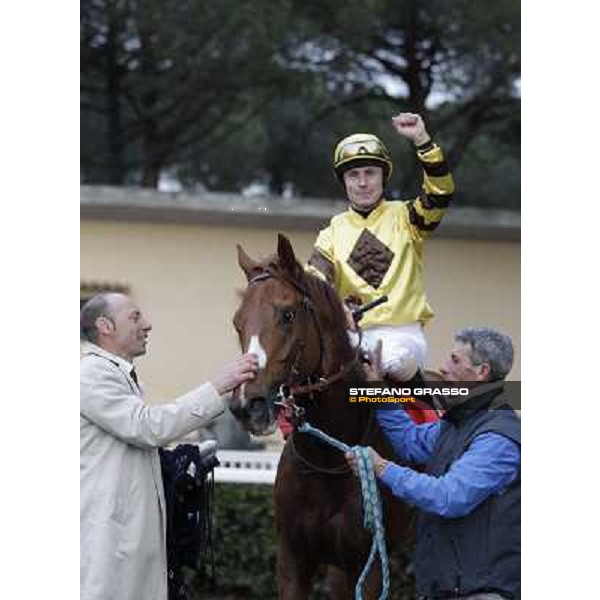 Gianluca and Gabriele Bietolini with Gordol du Mes celebrate after winning the 123° Premio Pisa Pisa, San Rossore racecourse,24th march 2013 ph.Stefano Grasso