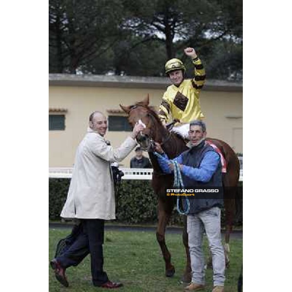 Gianluca and Gabriele Bietolini with Gordol du Mes celebrate after winning the 123° Premio Pisa Pisa, San Rossore racecourse,24th march 2013 ph.Stefano Grasso