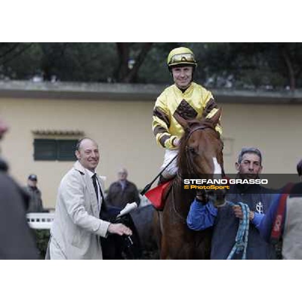 Gianluca and Gabriele Bietolini with Gordol du Mes celebrate after winning the 123° Premio Pisa Pisa, San Rossore racecourse,24th march 2013 ph.Stefano Grasso