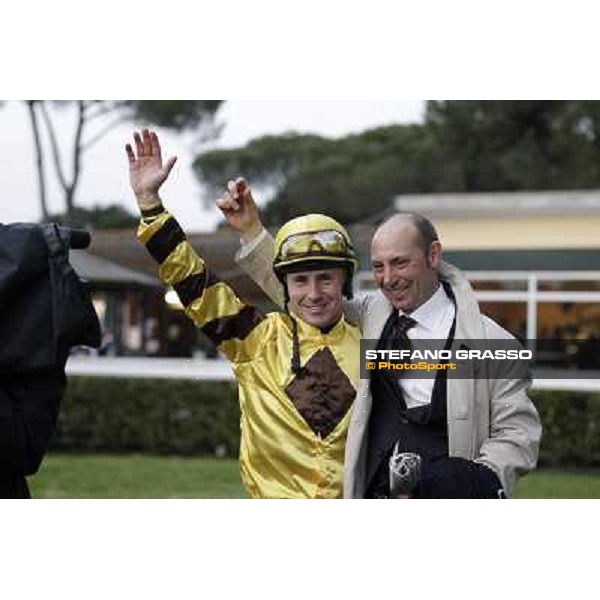 Gianluca and Gabriele Bietolini celebrate after winning the 123° Premio Pisa Pisa, San Rossore racecourse,24th march 2013 ph.Stefano Grasso