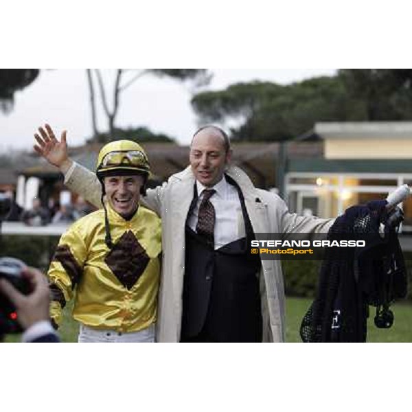Gianluca and Gabriele Bietolini celebrate after winning the 123° Premio Pisa Pisa, San Rossore racecourse,24th march 2013 ph.Stefano Grasso
