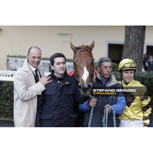 Gianluca ,Gabriele Bietolini Gordol du Mes and his owner celebrate after winning the 123° Premio Pisa Pisa, San Rossore racecourse,24th march 2013 ph.Stefano Grasso