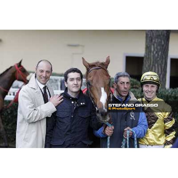 Gianluca ,Gabriele Bietolini Gordol du Mes and his owner celebrate after winning the 123° Premio Pisa Pisa, San Rossore racecourse,24th march 2013 ph.Stefano Grasso