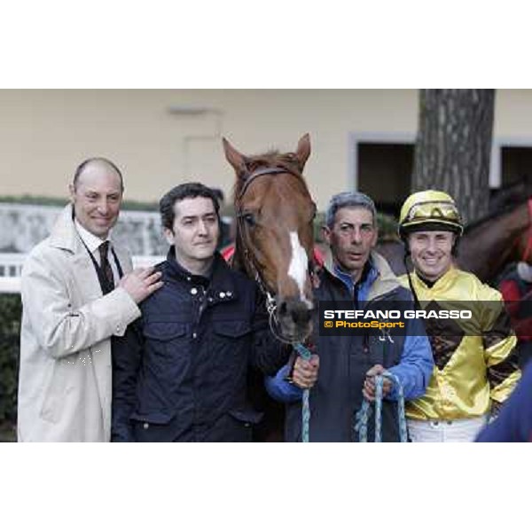 Gianluca ,Gabriele Bietolini Gordol du Mes and his owner celebrate after winning the 123° Premio Pisa Pisa, San Rossore racecourse,24th march 2013 ph.Stefano Grasso