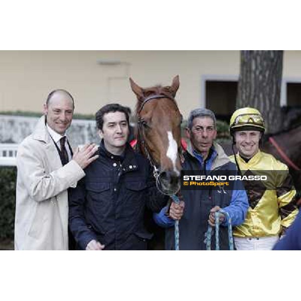 Gianluca ,Gabriele Bietolini Gordol du Mes and his owner celebrate after winning the 123° Premio Pisa Pisa, San Rossore racecourse,24th march 2013 ph.Stefano Grasso