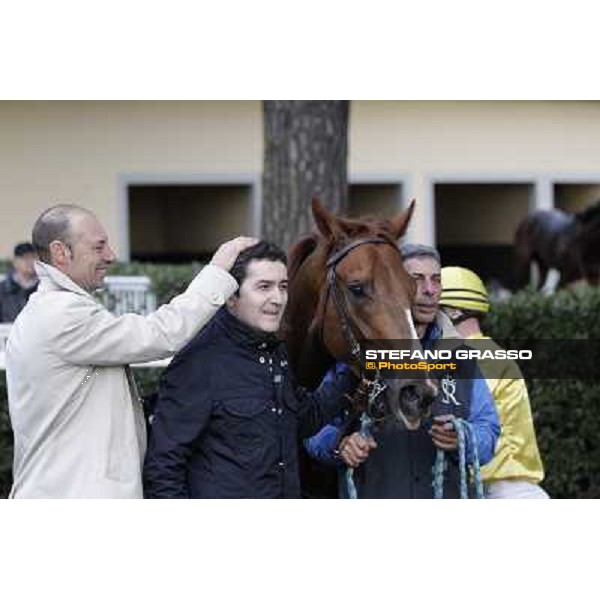 Gianluca ,Gabriele Bietolini Gordol du Mes and his owner celebrate after winning the 123° Premio Pisa Pisa, San Rossore racecourse,24th march 2013 ph.Stefano Grasso