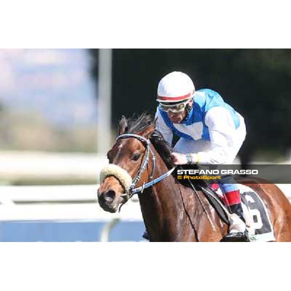 Maurizio Pasquale on Valvibrata wins the Premio The Minstrel Rome - Capannelle racecourse,7th april 2013 ph.Stefano Grasso