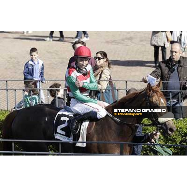Mario Esposito on Deflection after winning the Premio Torricola Rome - Capannelle racecourse,7th april 2013 ph.Stefano Grasso