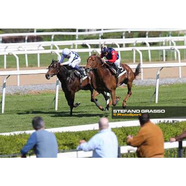 Mario Esposito on Scixerboa goes to win the Premio UNPCPS beating Andrea Mezzatesta on Siamo di Fano Rome - Capannelle racecourse,14th april 2013 ph.Stefano Grasso
