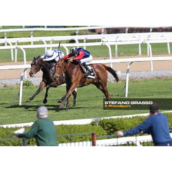 Mario Esposito on Scixerboa goes to win the Premio UNPCPS beating Andrea Mezzatesta on Siamo di Fano Rome - Capannelle racecourse,14th april 2013 ph.Stefano Grasso