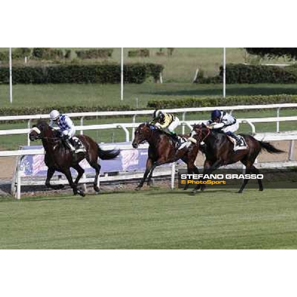 Carlo Fiocchi and Principe Adepto go to win the Premio Festuca beating Vedelago and Passaggio Rome,Capannelle racecourse,8th sept.2013 ph.Stefano Grasso
