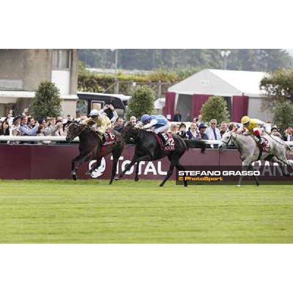 F.Prat with Indonesienne wins the Total Prix Marcel Boussac Paris,Longchamp racecourse,6th oct.2013 ph.Stefano Grasso
