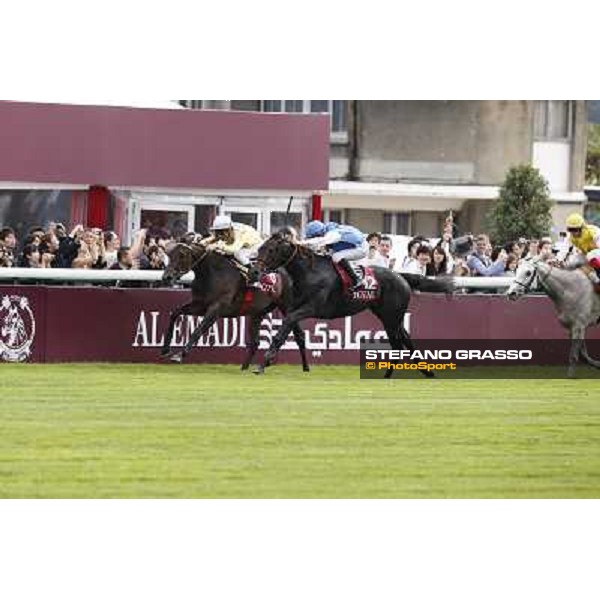 F.Prat with Indonesienne wins the Total Prix Marcel Boussac Paris,Longchamp racecourse,6th oct.2013 ph.Stefano Grasso
