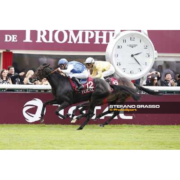 F.Prat with Indonesienne wins the Total Prix Marcel Boussac Paris,Longchamp racecourse,6th oct.2013 ph.Stefano Grasso