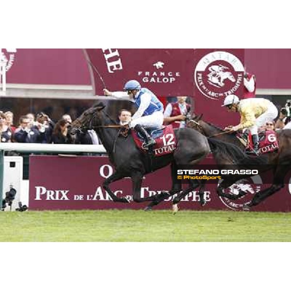 F.Prat with Indonesienne wins the Total Prix Marcel Boussac Paris,Longchamp racecourse,6th oct.2013 ph.Stefano Grasso